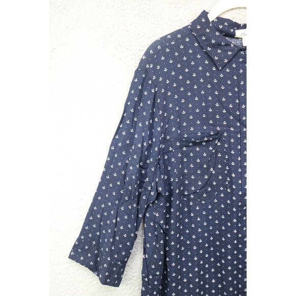 Per Se 3/4 Sleeve Nautical Button-Up Tunic-Size 1X-Soft-Anchors - Picture 4 of 11